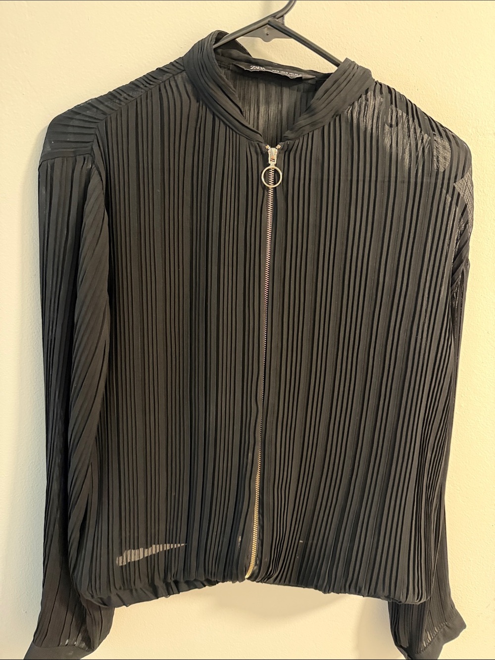 Zara Black Pleated Zip-Front Jacket